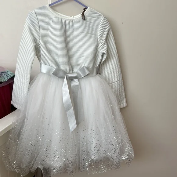 NWOT ORIGAMI Evie Long Sleeve Lurex Stripe Tutu Dress WHITE - Picture 9 of 14